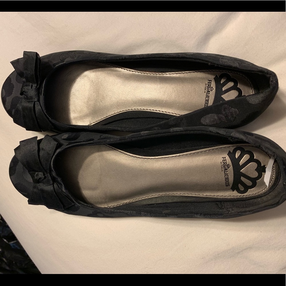 FergLiscious black animal print ballet flats